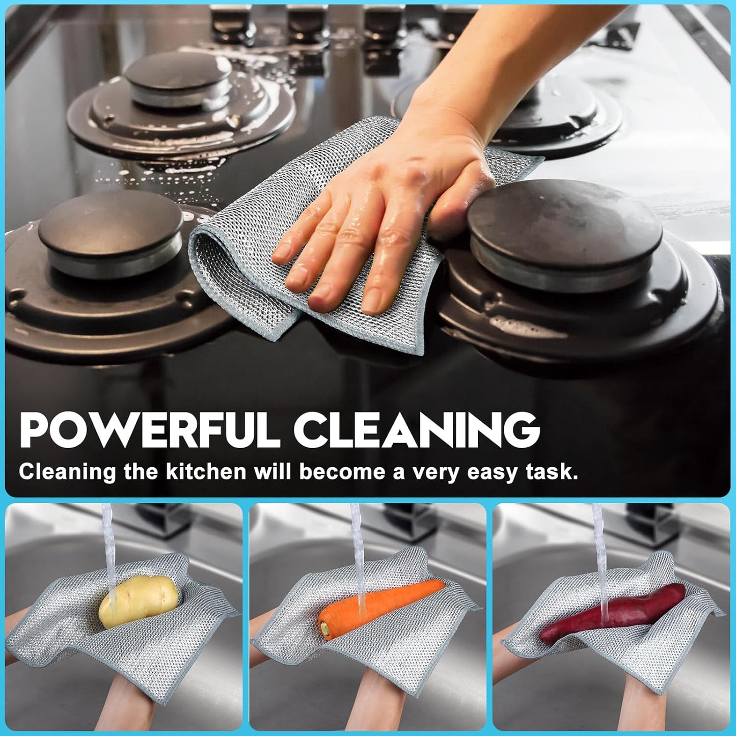 10 Pcs New Upgraded 3 Layers Non Scratch Wire Dishcloth, Multipurpose Wire Dishwashing Rags, Wet & Dry for Cookware, Sinks, Dishes, Stoves & Fireplaces 7.87“ x 7.87”