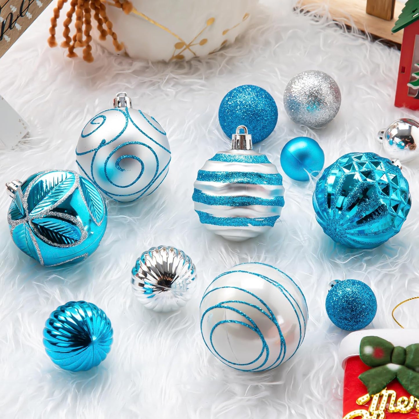 100Pcs Christmas Balls Ornaments Set, Shatterproof Christmas Decorations with Hand-held Gift Package for Xmas Tree/Holiday/Wedding/Holiday/Party Decor (Blue & Silver)