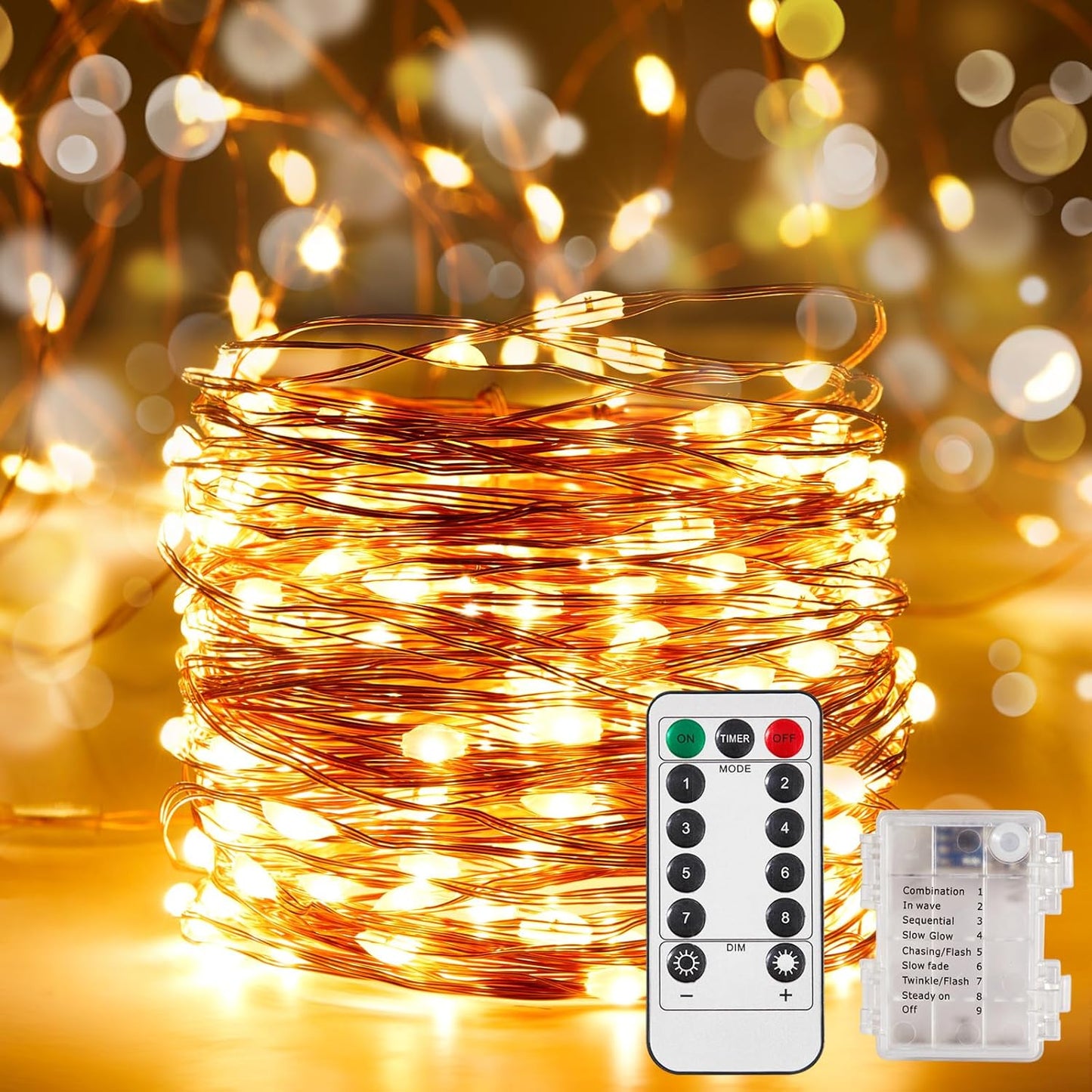 1 Pack 16.4 Ft. Battery Operated Outdoor String Lights with Remote & Timer, LED Warm White Fairy Lights, Waterproof Twinkle Lights for Bedroom, Dorm, Mason Jar, Wedding, Party, Christmas