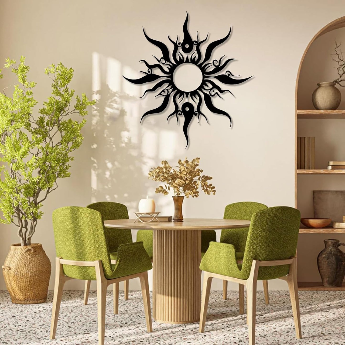 Hotuijxca Metal Wacky Sun Wall Art, Wacky Sun Metal Decor for Livingroom, Bedroom (Black, 28"x27"/70x67cm, metal wall art)