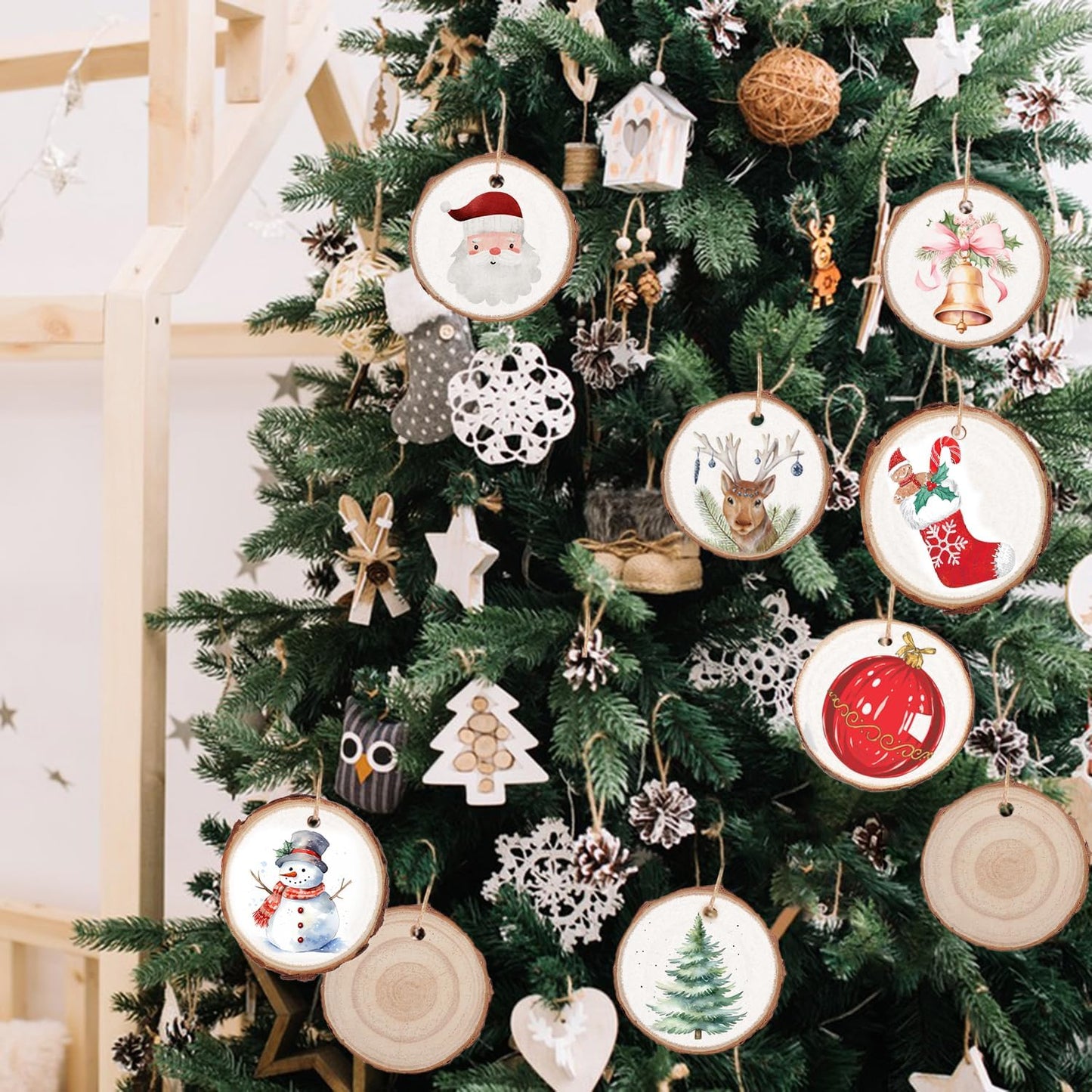 100 PCS 2 Inch - 2.4 Inch Small Wood Slices, Mini Wood Slices with Hole for DIY Arts Craft Christmas Ornaments