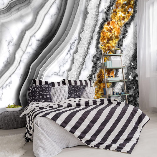 -Black and Gold Marbled Fabric Wallpaper Living Room Abstract Art Bedroom Bathroom Large Wall Mural- 160"x108"（ not Peel and Stick）