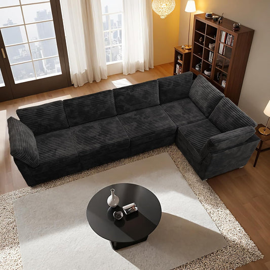 HOOOWOOO Modular Sectional Sofa,5 Pieces Sectional Couches for Living Room,131X66 L Shaped Cloud Couch Set(Black Velvet Corduroy)