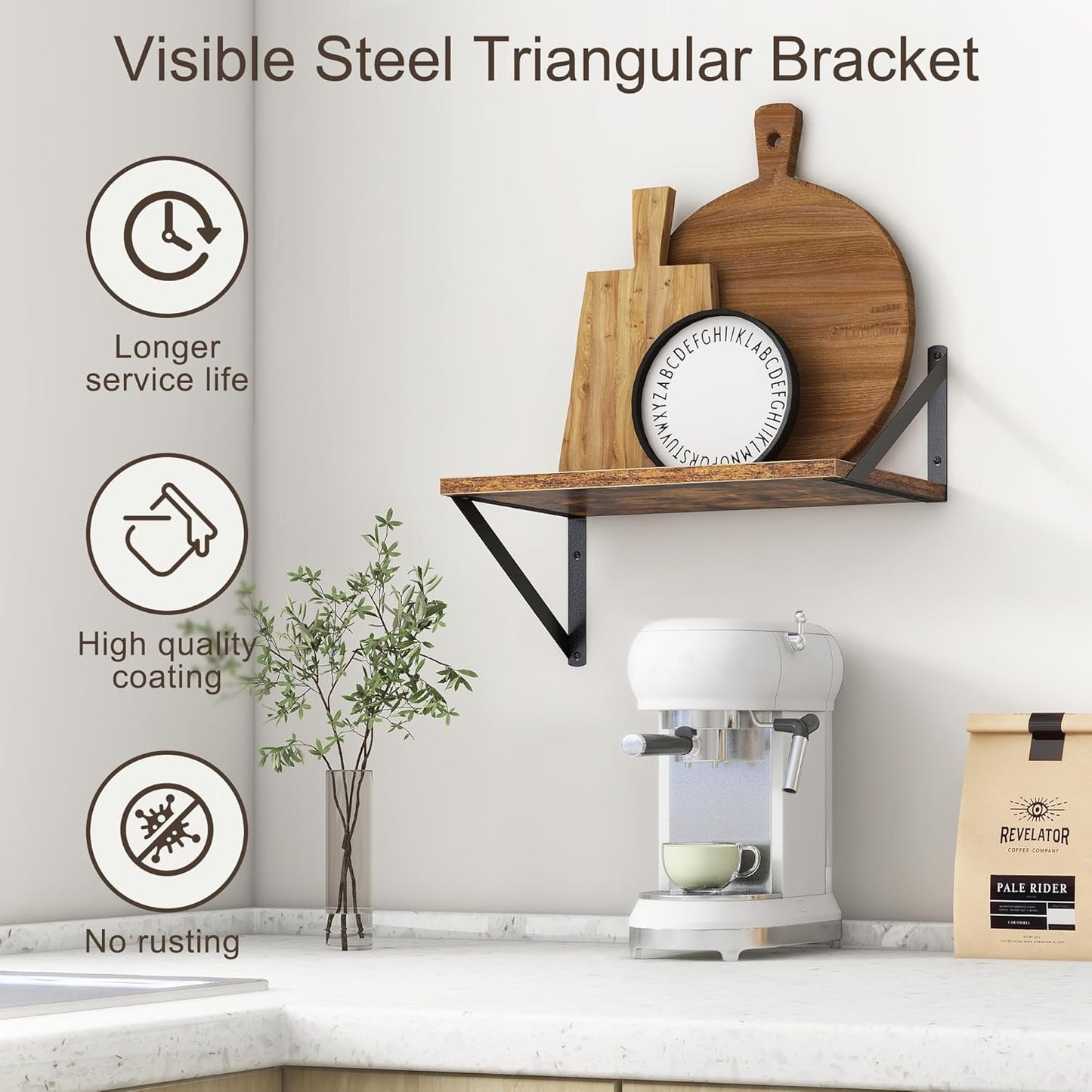 10 Inch Deep Floating Shelves, Floating Shelf 16 Inch Long, 16"W x 10"D Wall Shelves Set of 2, Deep Shelf for Books, Wide Floating Shelves for Bahtoom, Living Room, Kitchen, Rustic Brown