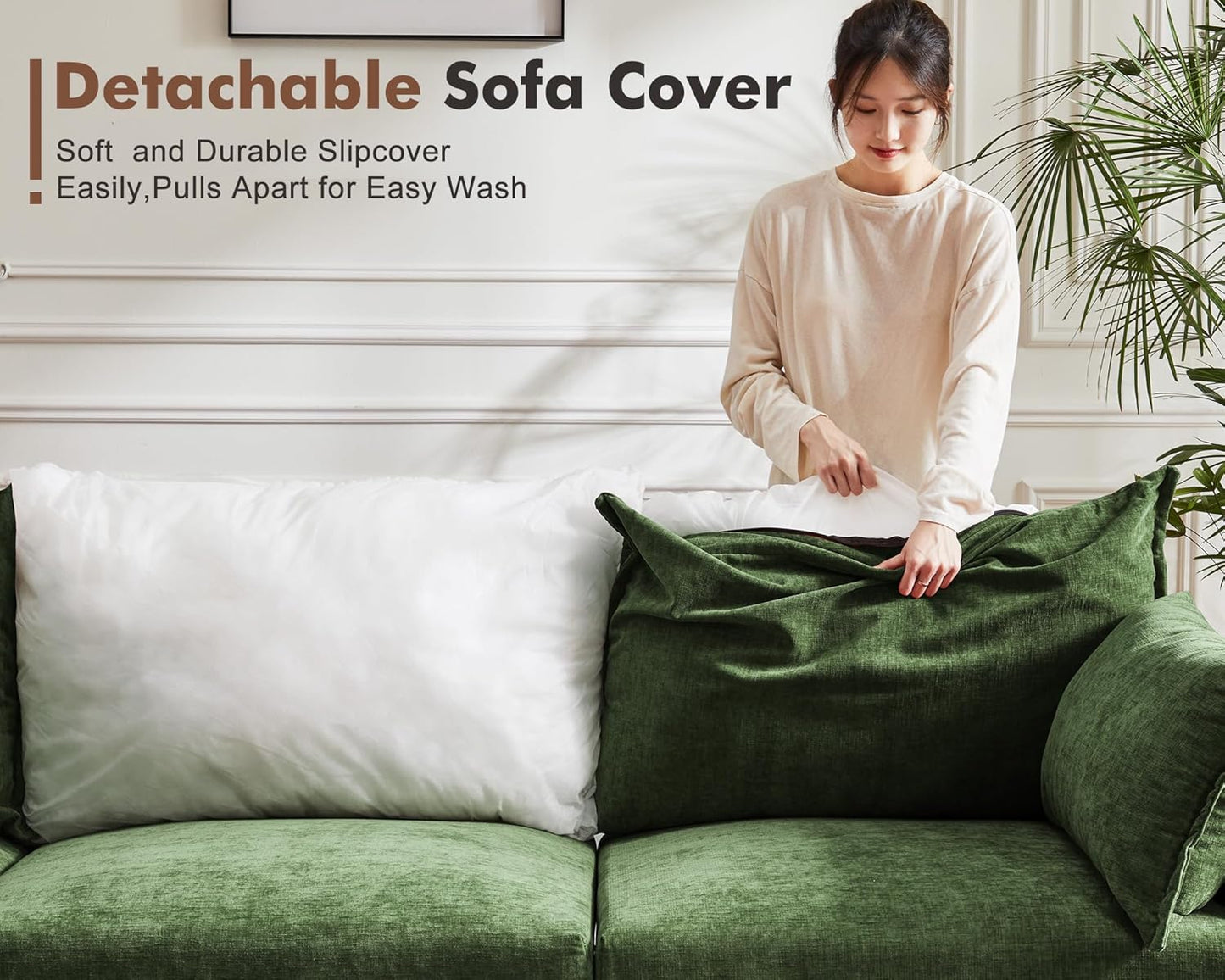 102.6" U Shaped Modular Sectional Sofa, 5 Seater Couch with Storage Ottoman Deep Seat and High Backrest with Removable Cover for Living Room, Apartment - Chenille Green