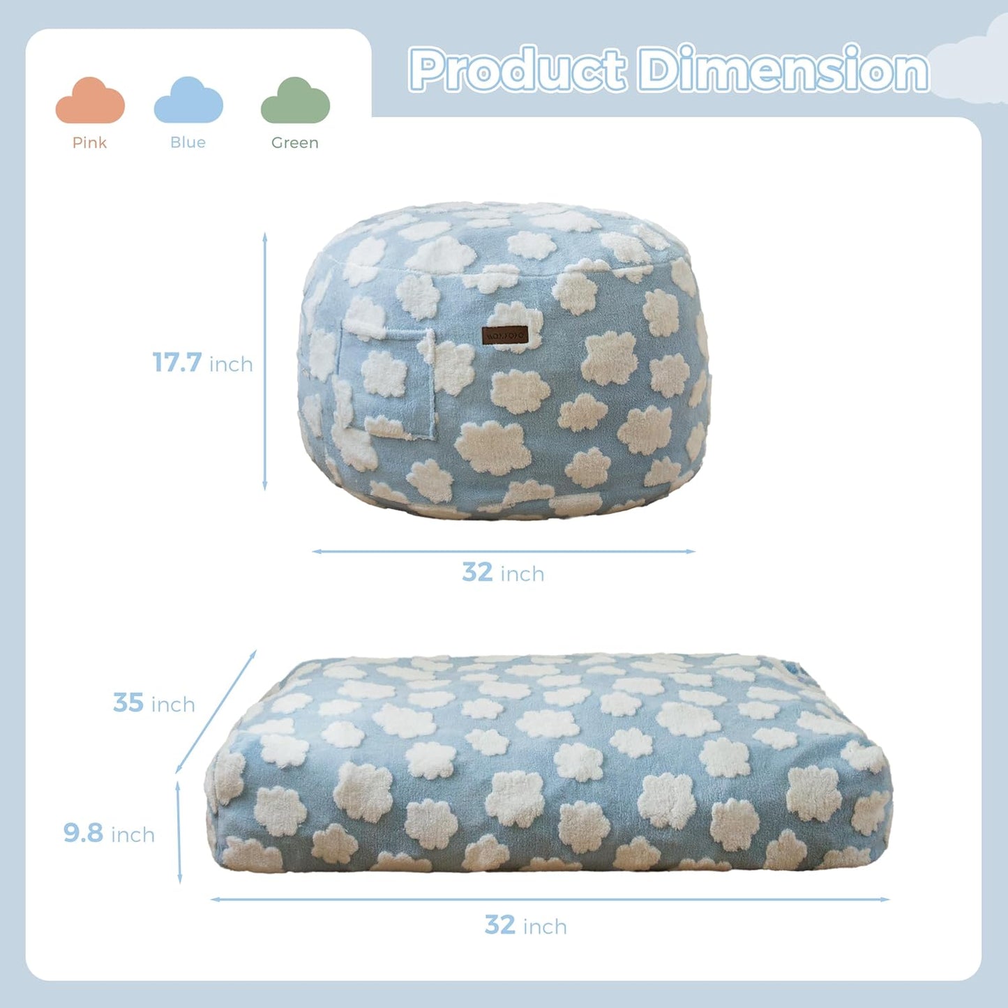 MAXYOYO Bean Bag Chair Bed for Kids, Convertible Bean Bag from Lazy Chair to Floor Bed, Fresh Cloud Design Cover, Stuffed Floor Sofa Couch for Boys and Girls, High-Density Foam Filling, Blue