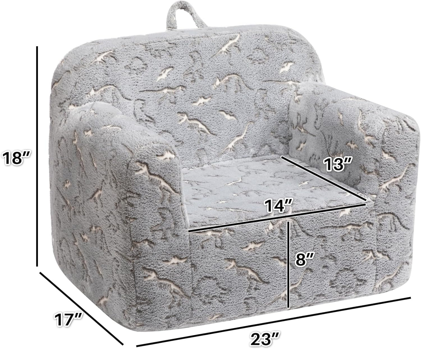 ALIMORDEN Kids Ultra-Soft Snuggle Foam Filled Chair, Glow-in-The-Dark Dinosaurs Fossil Pattern Toddler Cuddly Sherpa Reading Couch for Boys and Girls