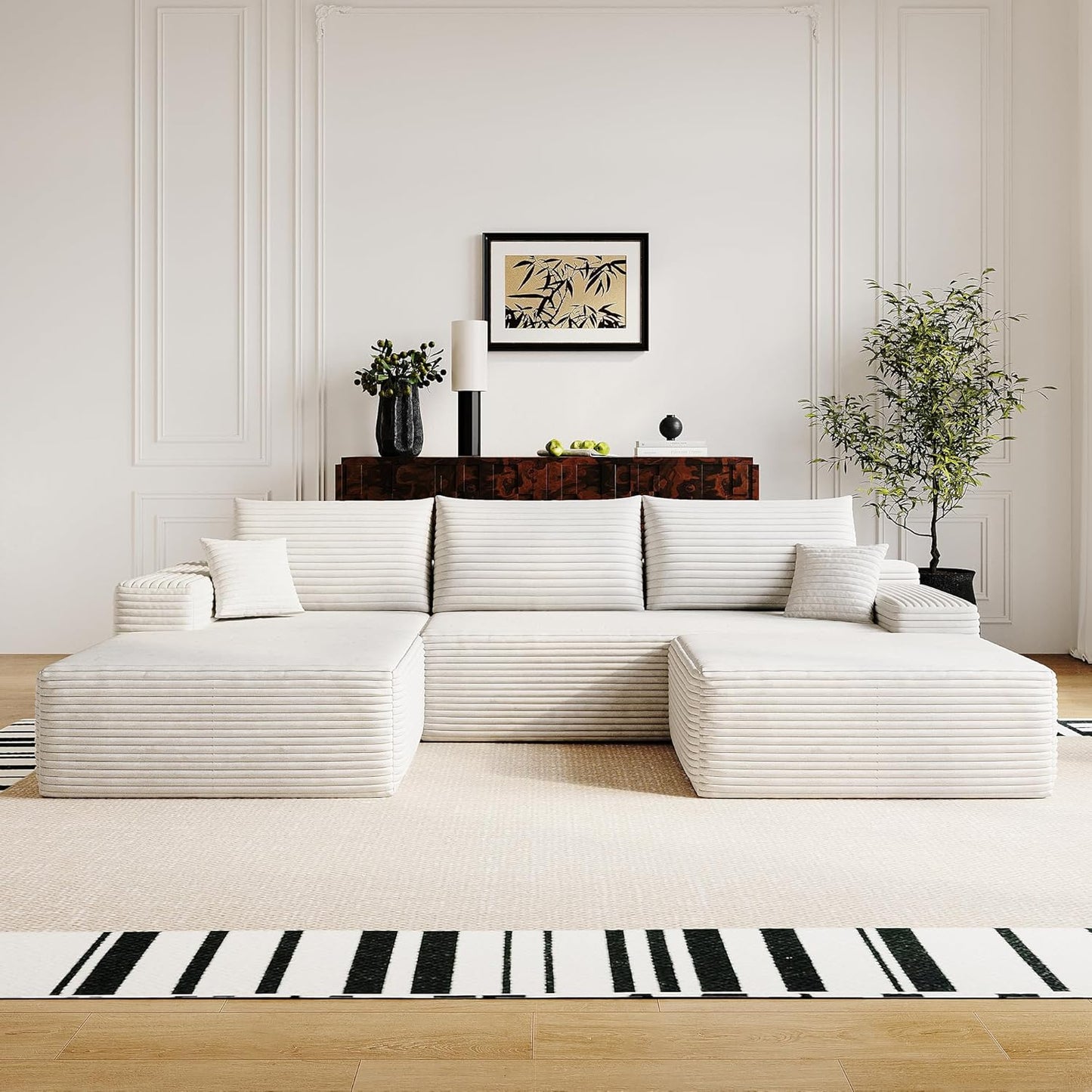 108" Sectional Couches for Living Room Modern Modular Sofa with L-Shape Couchs Upholstered Boneless Couch Deep Seat Sectional Couch with Chaise (White, Left Facing Chaise+2Seaters+1Ottoman)