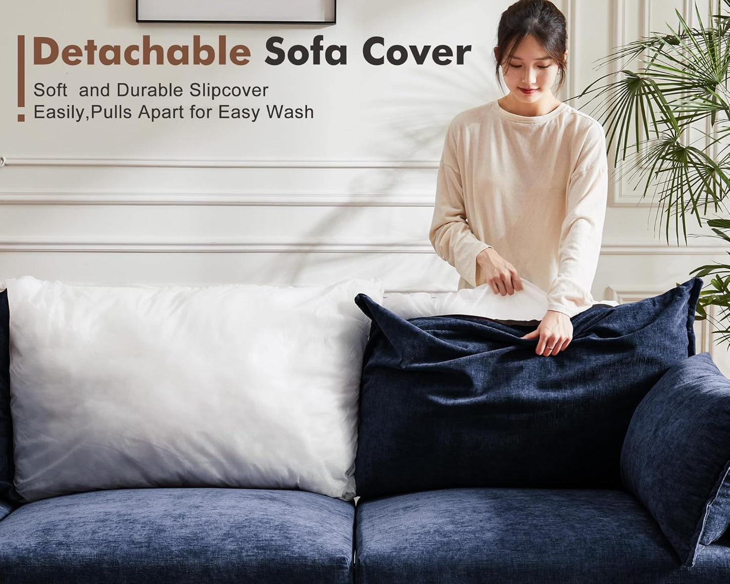 102.6" Modular Sectional Sofa, L Shaped Couch Set for Living Room, 3-Seater Comfy Cloud Couches with Movable Storage Ottoman,DIY Combination - Chenille Blue