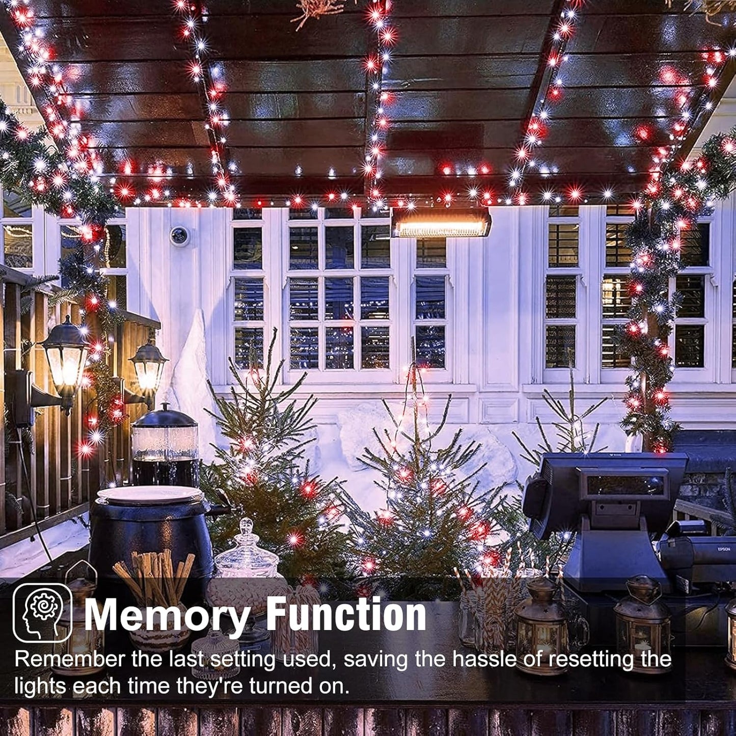 100FT 300 LED Christmas Lights Outdoor, Plug in Christmas Tree Lights with 8 Modes Waterproof, Green Wire Twinkle Tree Lights for Indoor Patio Garden Party Holiday Decorations, Red White