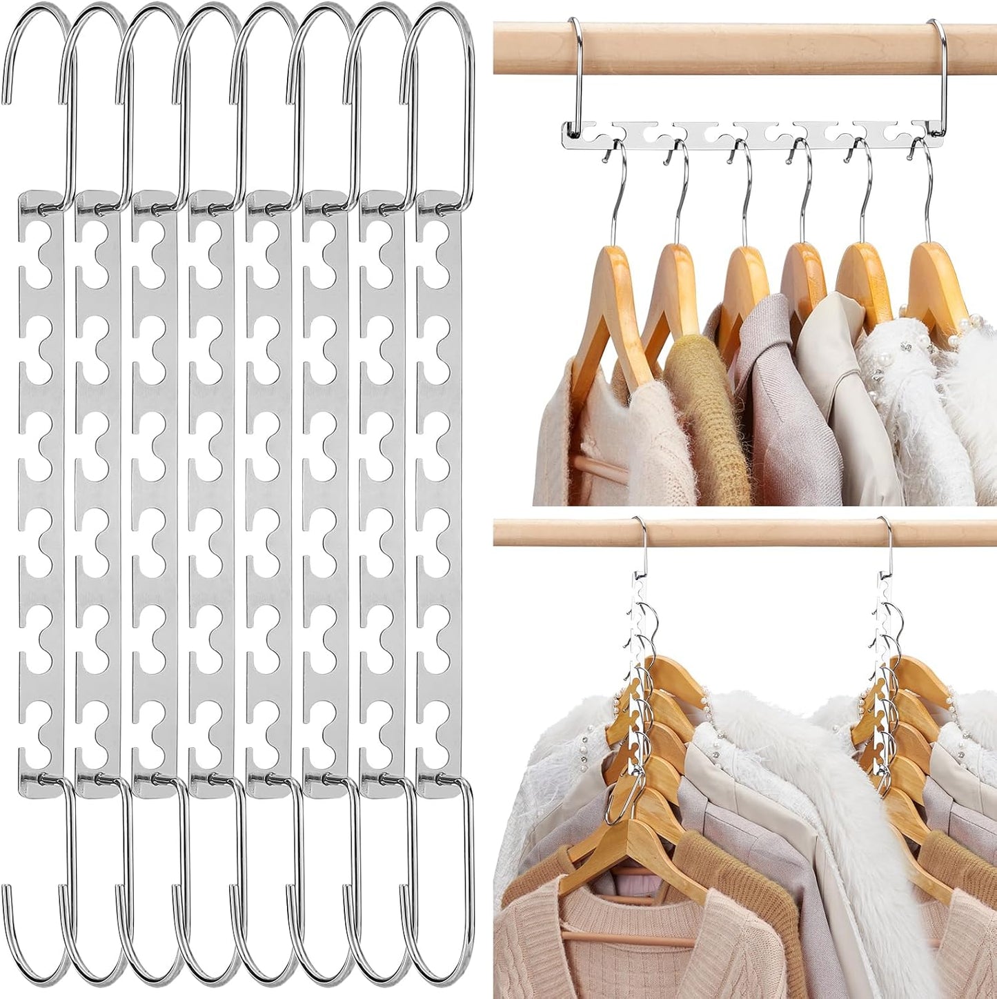 HOUSE DAY 10.5 Inch Closet Space Saving Wardrobe Clothing Magic Hangers Oragnizer Heavy Chrome Hangers, Updated Hook Design Pack of 8
