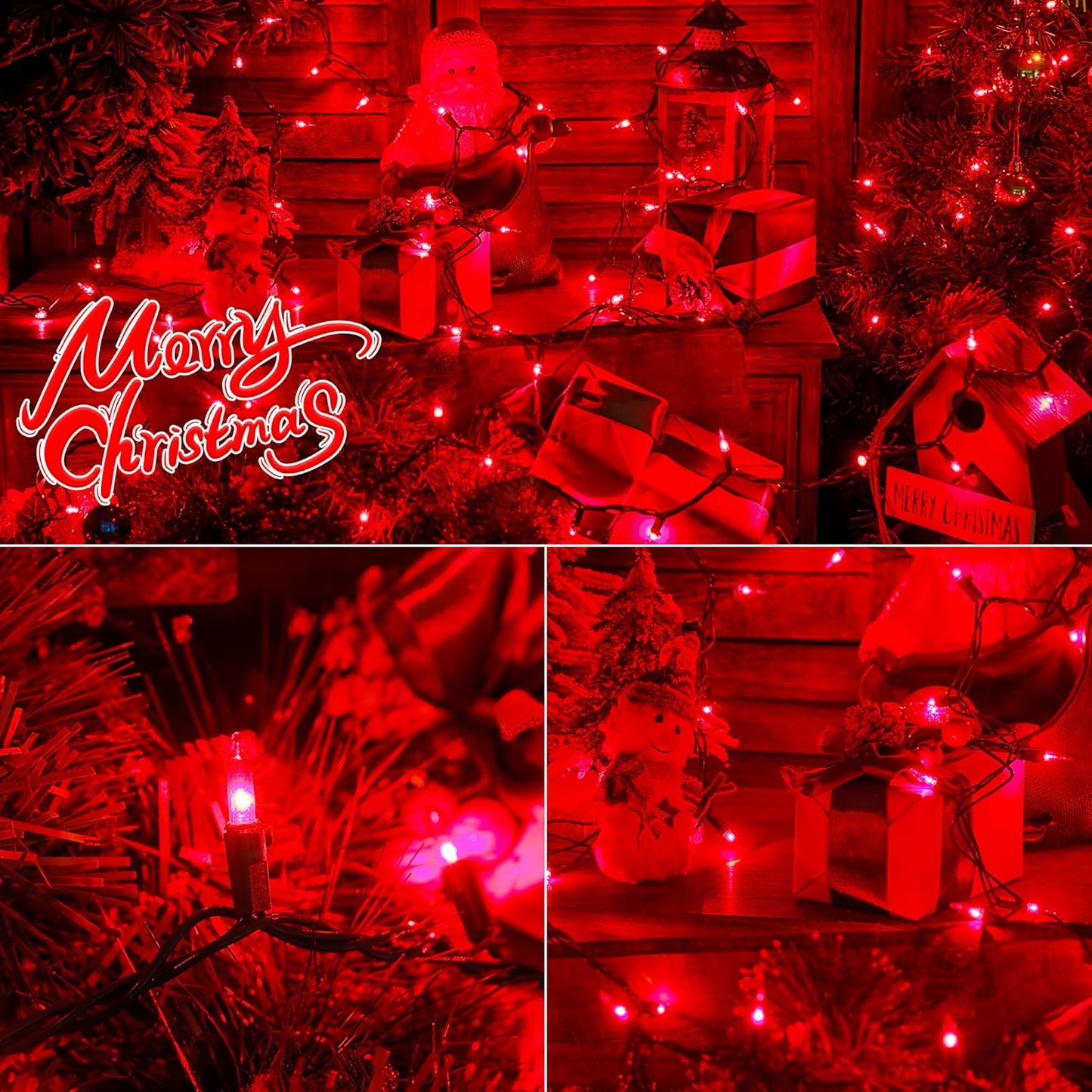 Hopolon Red Christmas Mini String Lights 2 Set 50Count 13Feet Incandescent Bulb Mini String Lights Waterproof for Indoor Outdoor Christmas Tree Garland Birthday Wedding Party Festival Decor,Red