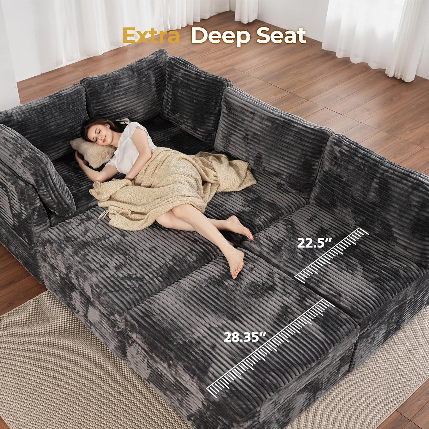 HOOOWOOO Modular Sectional Sofa,7 Pieces Sectional Couches for Living Room,131X98 U Shaped Cloud Couch Set(Grey Velvet Corduroy)