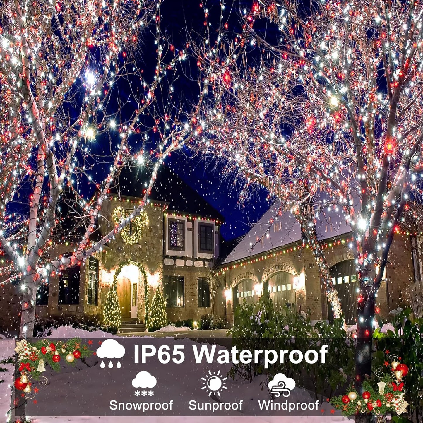 100FT 300 LED Christmas Lights Outdoor, Plug in Christmas Tree Lights with 8 Modes Waterproof, Green Wire Twinkle Tree Lights for Indoor Patio Garden Party Holiday Decorations, Red White