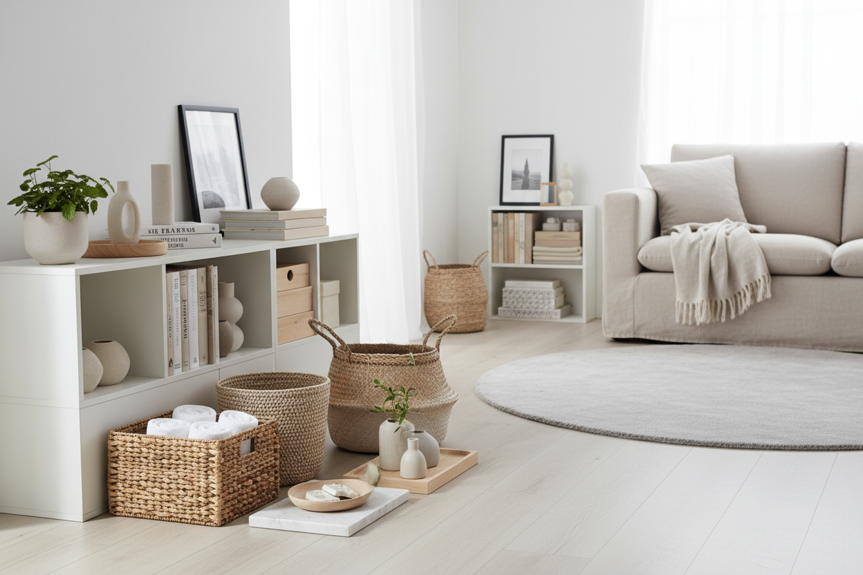 Function meets beauty with our modern storage baskets, trays, and organizers — designed to keep your home tidy while adding aesthetic value to your space. (make it real photo)